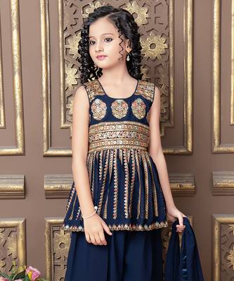 Wedding Designer Blue Faux Georgette Sharara suit 3