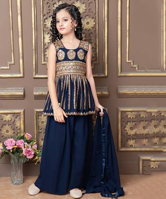 Wedding Designer Blue Faux Georgette Sharara suit 1