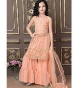 Wedding Designer Peach Pure Finest Soft Net Sharara suit