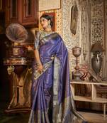 Navy blue woven silk saree with blouse