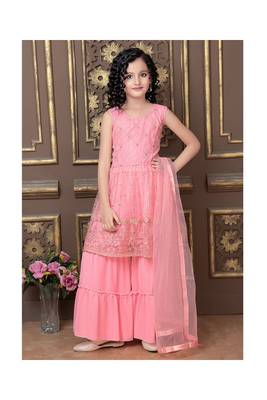 Wedding Designer Pink Pure Finest Soft Net Sharara suit 1