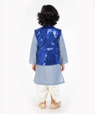 Pure Cotton Kurta With Sequin Waist Coat And Ivory Dhoti Set 5