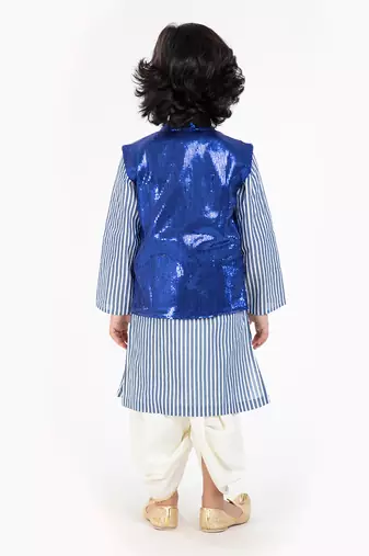 Pure Cotton Kurta With Sequin Waist Coat And Ivory Dhoti Set