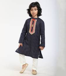 Linen Kurta Set, Embellishment With Pompom Along With Ivory  Pyjama