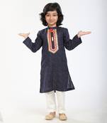 Linen Kurta Set, Embellishment With Pompom Along With Ivory  Pyjama