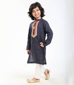 Linen Kurta Set, Embellishment With Pompom Along With Ivory  Pyjama