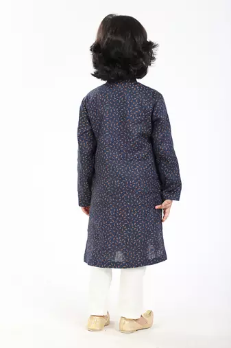 Linen Kurta Set, Embellishment With Pompom Along With Ivory  Pyjama