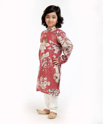 Linen Kurta Set, Embellishment With Gold Beads Along With Ivory  Pyjama 3