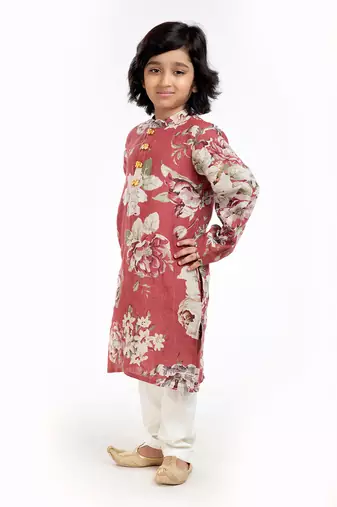 Linen Kurta Set, Embellishment With Gold Beads Along With Ivory  Pyjama