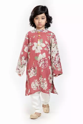 Linen Kurta Set, Embellishment With Gold Beads Along With Ivory  Pyjama