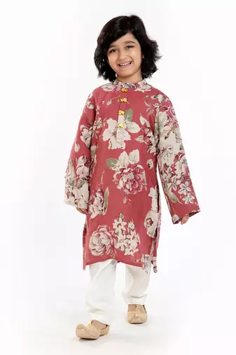 Linen Kurta Set, Embellishment With Gold Beads Along With Ivory  Pyjama