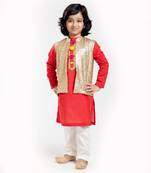 3 Pcs Linen  Kurta Set  With Gold Sequin Vest Coat And Pyjama