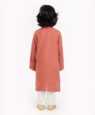 Linen Kurta Set, Embellishment With Pompom Along With Ivory  Pyjama 6