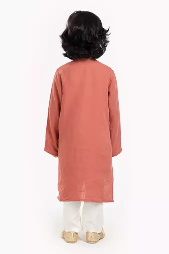 Linen Kurta Set, Embellishment With Pompom Along With Ivory  Pyjama
