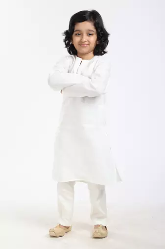 Linen Kurta Set,  With Ivory  Pyjama