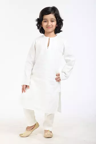 Linen Kurta Set,  With Ivory  Pyjama