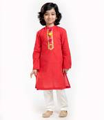 Linen Kurta Set, Embellishment With Pompom Along With Ivory  Pyjama
