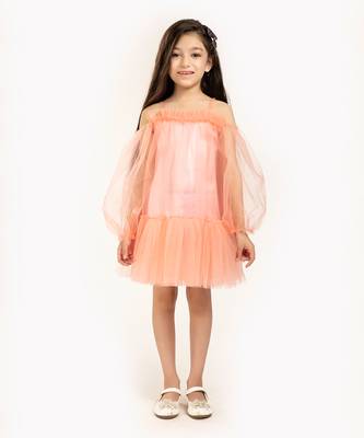 Tulle Full Sleeve Cold Shoulder Dress 1