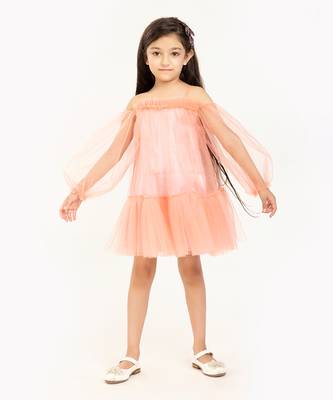 Tulle Full Sleeve Cold Shoulder Dress 2