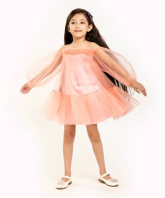 Tulle Full Sleeve Cold Shoulder Dress 3