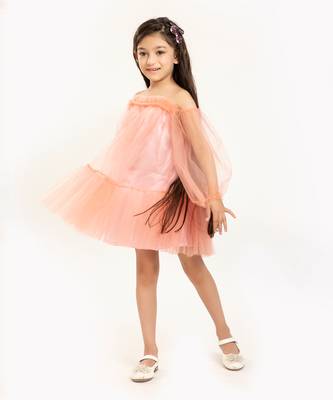 Tulle Full Sleeve Cold Shoulder Dress 4