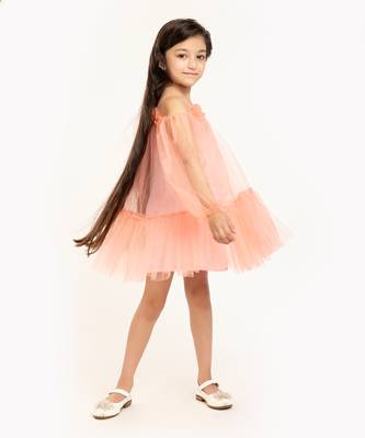Tulle Full Sleeve Cold Shoulder Dress 5