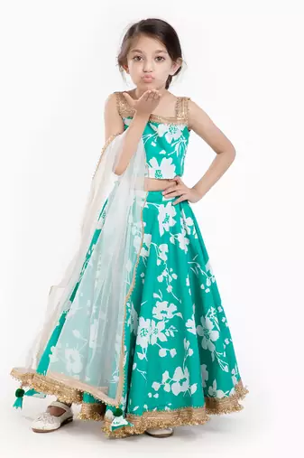 100% Peached Cotton Printed Lehenga Set With Zadi Embellishment 