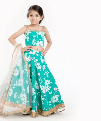 100% Peached Cotton Printed Lehenga Set With Zadi Embellishment  3