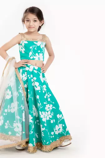 100% Peached Cotton Printed Lehenga Set With Zadi Embellishment 
