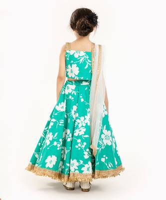 100% Peached Cotton Printed Lehenga Set With Zadi Embellishment  4