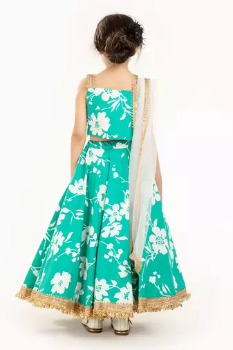 100% Peached Cotton Printed Lehenga Set With Zadi Embellishment 