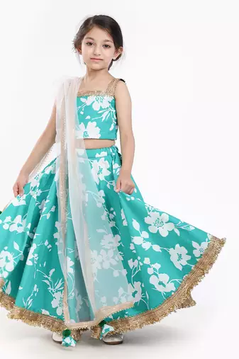 100% Peached Cotton Printed Lehenga Set With Zadi Embellishment 