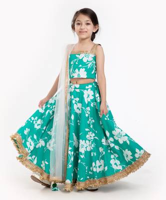 100% Peached Cotton Printed Lehenga Set With Zadi Embellishment  6