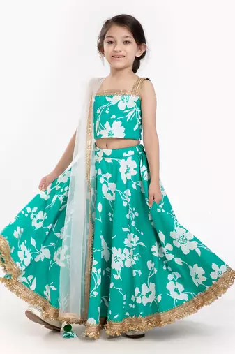 100% Peached Cotton Printed Lehenga Set With Zadi Embellishment 