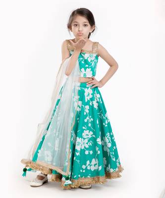 100% Peached Cotton Printed Lehenga Set With Zadi Embellishment  8