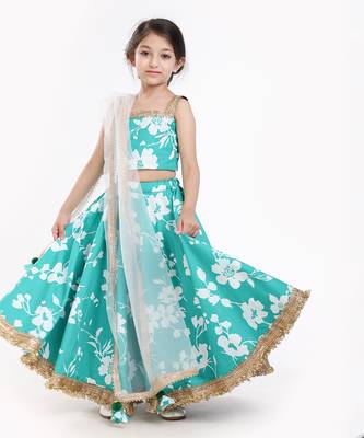 100% Peached Cotton Printed Lehenga Set With Zadi Embellishment  11