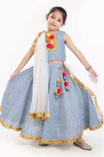 100%  Cotton Striper Lehenga Set With Zadi Embellishment . 