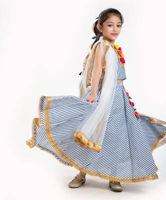100%  Cotton Striper Lehenga Set With Zadi Embellishment .  3