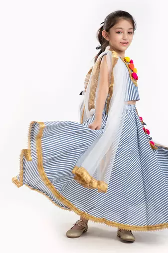 100%  Cotton Striper Lehenga Set With Zadi Embellishment . 