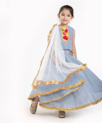 100%  Cotton Striper Lehenga Set With Zadi Embellishment .  5