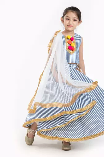 100%  Cotton Striper Lehenga Set With Zadi Embellishment . 