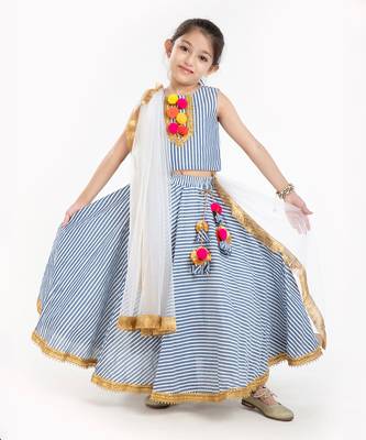 100%  Cotton Striper Lehenga Set With Zadi Embellishment .  9