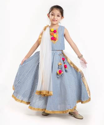 100%  Cotton Striper Lehenga Set With Zadi Embellishment .  10