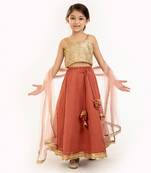 Gold Sequin Blouse With Sequin Embroidere Skirt And Contrast Dupatta