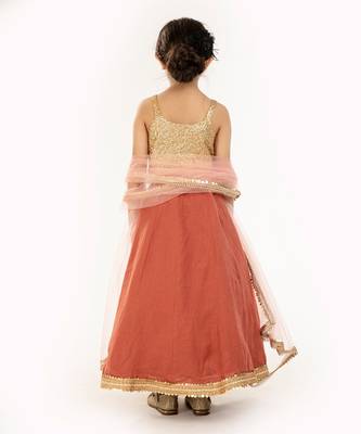 Gold Sequin Blouse With Sequin Embroidere Skirt And Contrast Dupatta 5