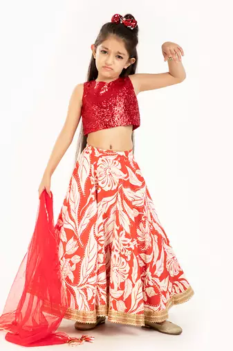 100% Pure Linen Lehenga Set With Sequin Embellised Blouse And Contrast Dupatta  