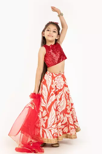 100% Pure Linen Lehenga Set With Sequin Embellised Blouse And Contrast Dupatta  