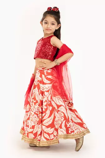 100% Pure Linen Lehenga Set With Sequin Embellised Blouse And Contrast Dupatta  