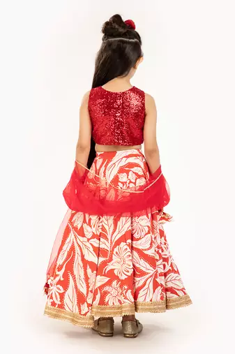 100% Pure Linen Lehenga Set With Sequin Embellised Blouse And Contrast Dupatta  