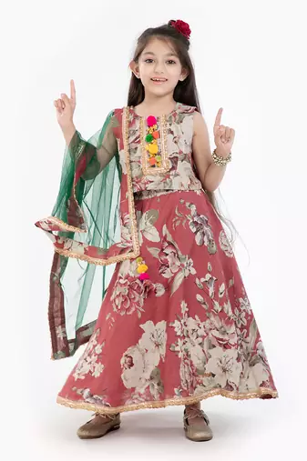 100% Pure Linen Lehenga Set With Heavy Embellised Blouse And Contrast Dupatta  